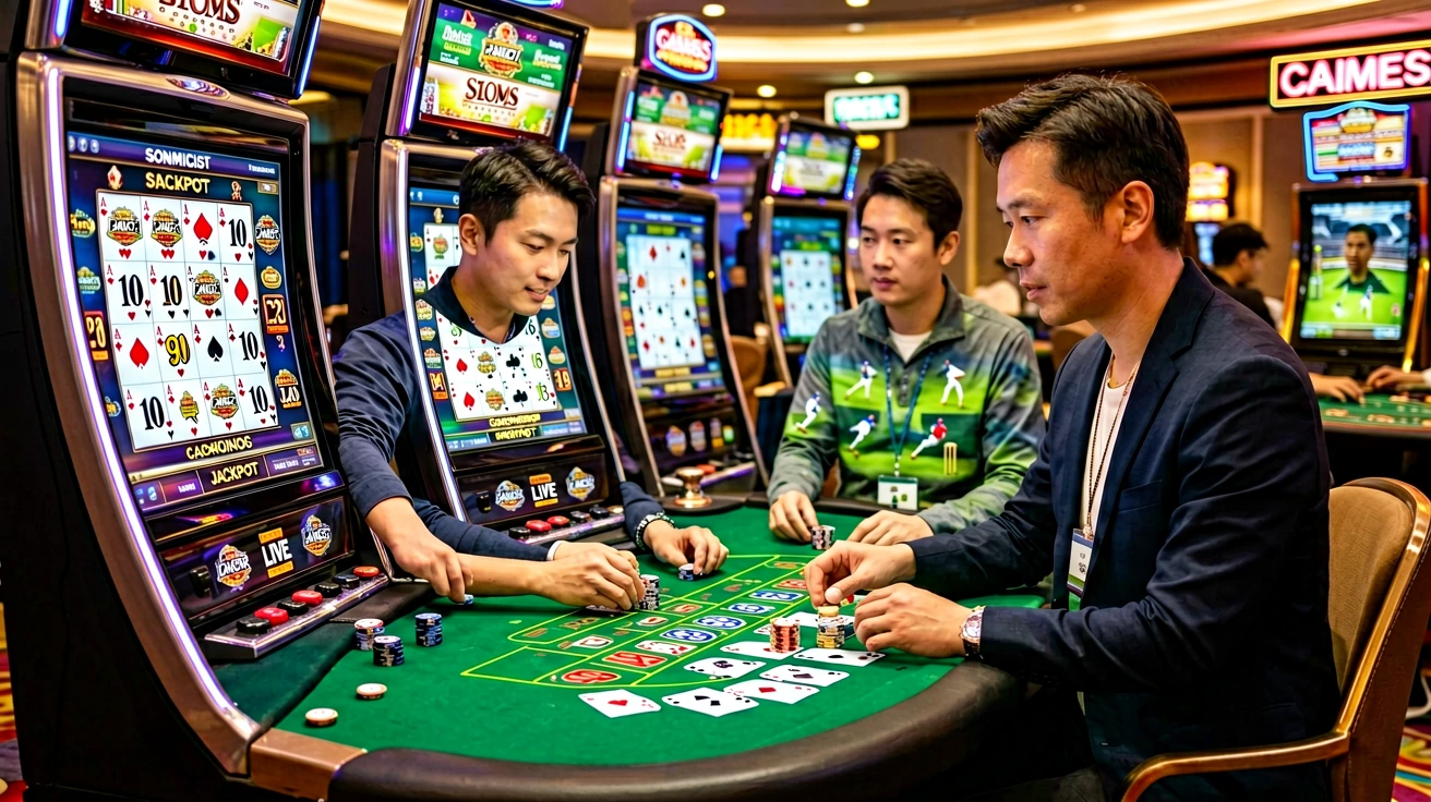 ကတ်ဂိမ်းစားပွဲပေါ်တွင် ကတ်များနှင့် ချစ်အစိတ်အပိုင်းများ ပြင်ဆင်ထားသော မြင်ကွင်း