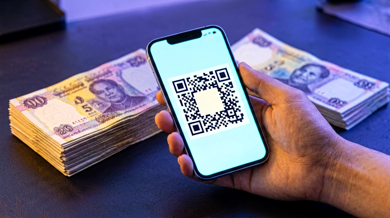 WavePay QR ကုဒ်နှင့် ကျပ်ငွေစက္ကူများ