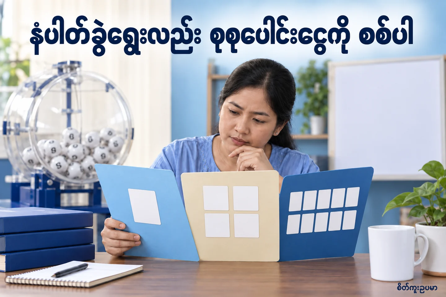 တူညီသော ထီဘတ်ဂျက်3,000 ကို ဂဏန်း1၊4၊10 ခု ခွဲလျှင် ဘာကွာသလဲ — စိတ်ကူးထီဆိုင်ရာ သရုပ်ဖော်ပုံ။
